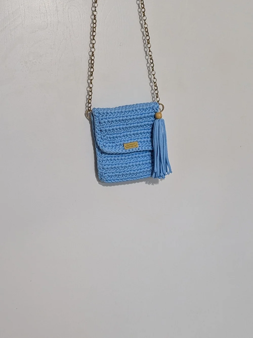 Handmade Light Blue Crochet Crossbody Bag with Tassel